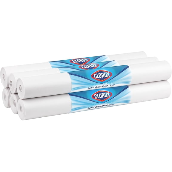 EasyLiner with Clorox Solid Grip Shelf Liner - Easy to Cut & Install for Closet, Pantry, Wire Shelves, Kitchen Cabinets - Non Adhesive Non Slip Shelf Liner - 20" x 6 ft. - 6 Roll Project Pack - White
