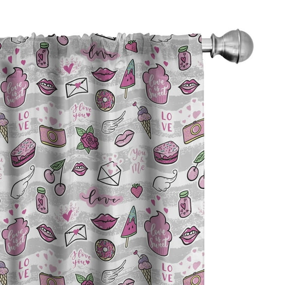 Ambesonne Retro Curtains, Pop Art Style Cartoon Pattern, Pair of 28"x84", Pale Grey White Magenta