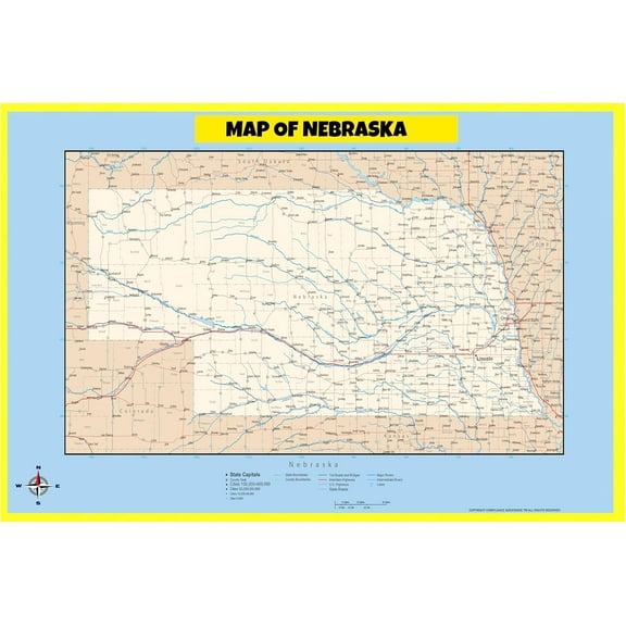 Nebraska Map Poster - Laminated Wall Map - Style E - 18x24 - Ideal for Classrooms and Homes – Features Bright Colors and Vivid Imagery