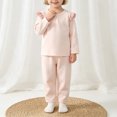 thumbnail image 2 of Faraee Baby Boy Girl Two Piece Outfit Ruffle Shoulder Long Sleeve Top and Pants Set Cotton Solid Color Loungewear Sleepwear for Infant Toddler 6 12 18 24 Months, 2 of 6