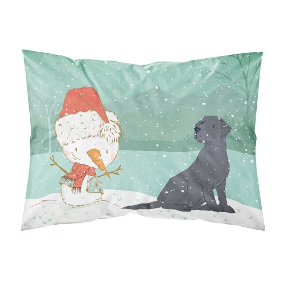 Black Labrador Snowman Christmas Fabric Standard Pillowcase