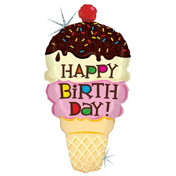 Ice Cream Cone Shaped Happy Birthday 33" Foil Balloon