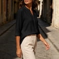 thumbnail image 6 of Warop Button Down Top for Women 3/4 Sleeve Linen V-Neck Shirt Fashionable Casual Loose Blouses, 6 of 8