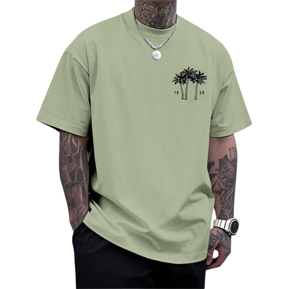 Ankishi Mens Hawaiian T Shirt Palm Tree Short Sleeve Crewneck Summer Fashion Tropical Cotton Tee Shirt for Vacation