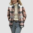thumbnail image 5 of felwors Women's Middle-Aged and Senior Plaid Print Cotton Coat, Stand Collar Lightweight Fall Winter Outerwear Loungewear Light Pink, L, 5 of 8
