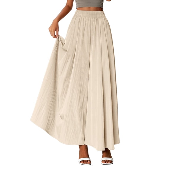 Women's Casual Palazzo Pants Elastic Waist Flowy Wide Leg Comfortable Pure Color Versatile Spring Summer Fall Everyday Outfit