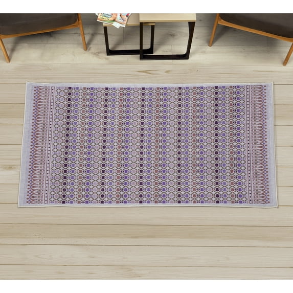 Ethnic Decorative Rug, Tribal Style Abstract Mesh Pattern of Oval Grid Motif Folkloric Artwork, Quality Carpet for Bedroom Dorm and Living Room, 6 Sizes, Lavender Blue, by Ambesonne
