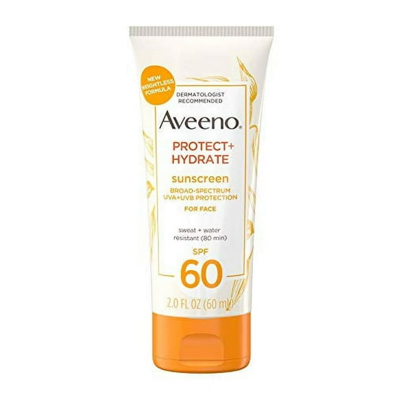 Aveeno Protect   Hydrate Moisturizing Face Sunscreen Lotion With Broad Spectrum Spf 60 & Prebiotic Oat, Weightless & Refreshing Feel, Paraben-free, Oil-free, Oxybenzone-free, 2.0 ounces