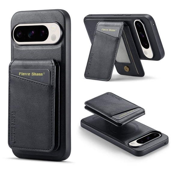 for Google Pixel 9 Case [Compatible with MagSafe] with Removable Card Holder Magsafe case Wallet 2 in 1 Detachable Back Cards Slot Premium PU Leather Magnetic Car Holder Mount case, Black