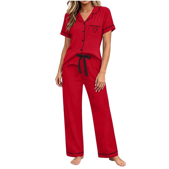 Riecok 2 Piece Pajama Sets for Women Short Sleeve Top and Pant with Drawstring Pjs Sleepwear Comfortable Lounge Sets