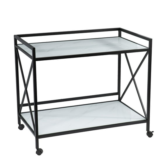 SEI Furniture Maxton Contemporary Glass and Iron Bar Cart in Black