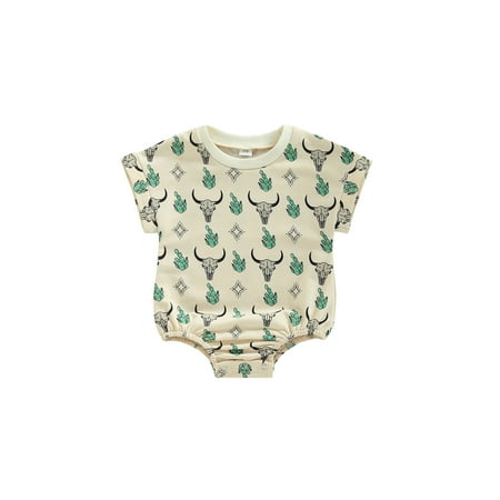 

hirigin Baby Girls Boys Romper Short Sleeve Crew Neck Bull Head Print Summer Bodysuit for Casual Daily