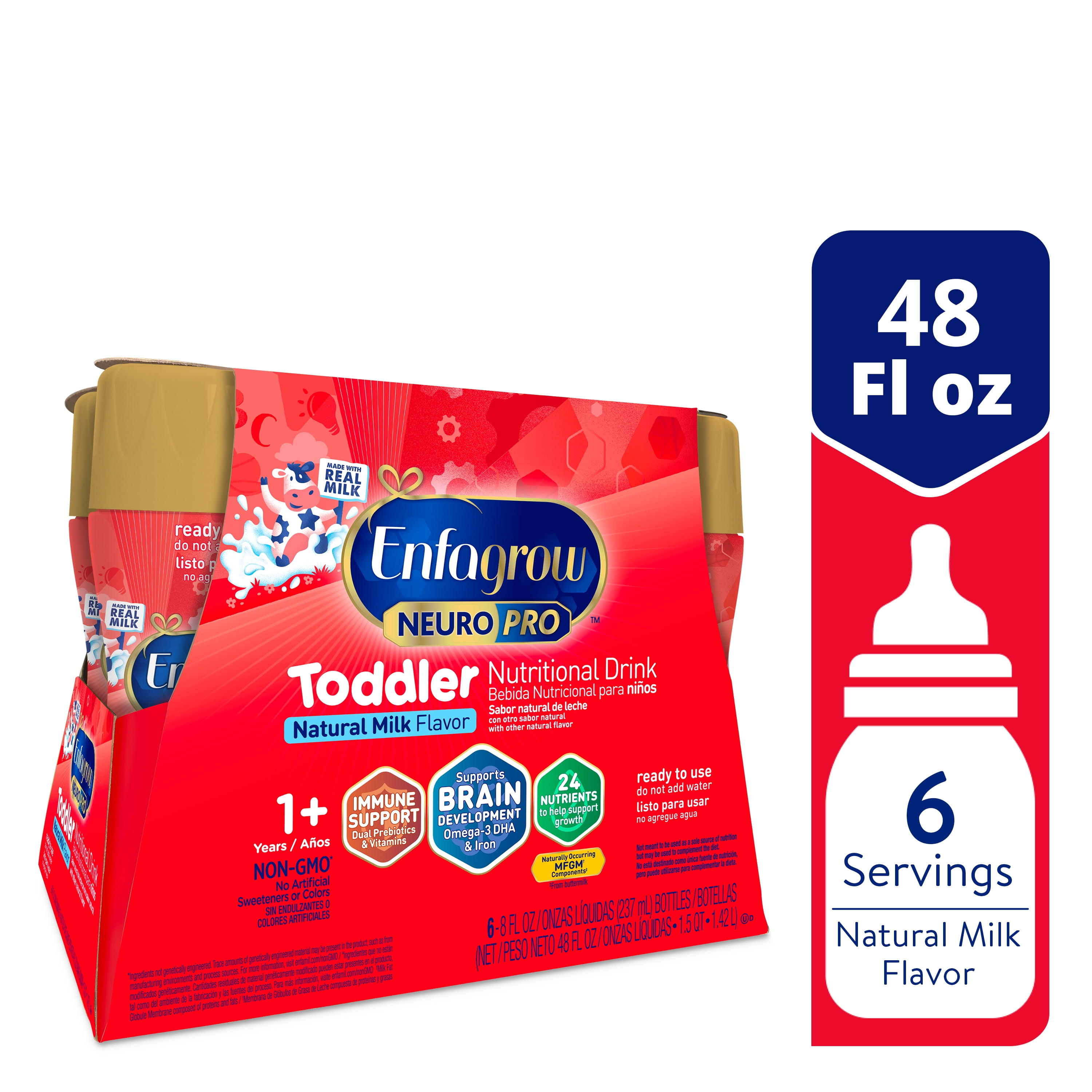 (6 pack) Enfagrow NeuroPro Toddler Nutritional Drink, Try Our Brain-Supporting Trio, Ready to Use,  8 Fl Oz Bottle, 6 Count