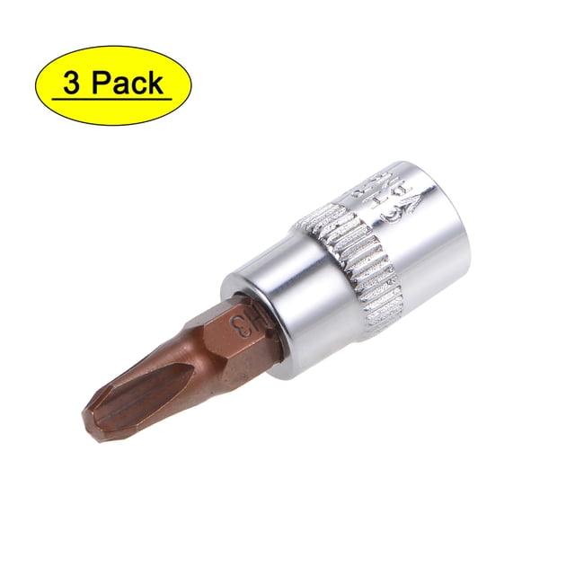Uxcell Zócalo de broca Phillips estándar métrico de 1/4" de conducción x #3, paquete de 3 de acero S2 y Cr-V