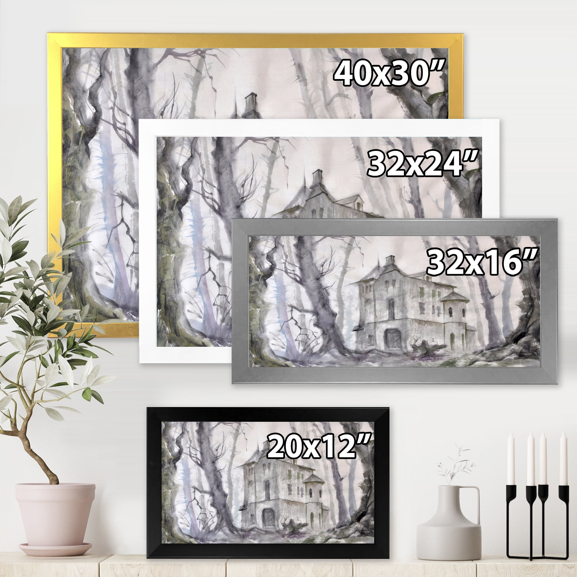 Designart 'Old Haunted Castle In The Woods' Traditional Framed Art Print
