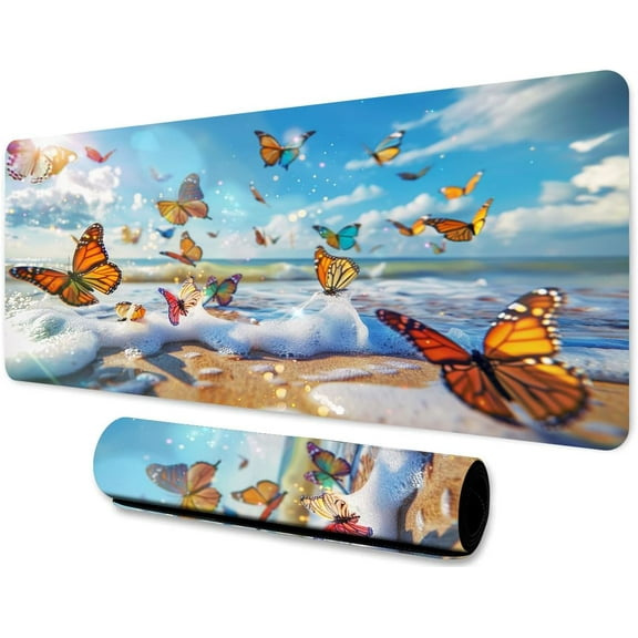 Butterfly Large Mouse Pad 31.5x11.8 Inches Hawaiian Ocean Beach Waves Pattern Printed Mouse Pad for Home Studio Keyboard Table Mat BDHYMN274