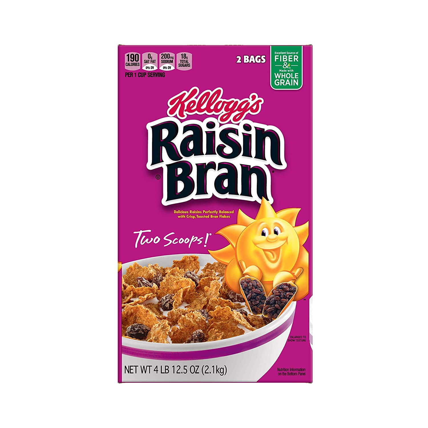 Raisin Bran, Breakfast Cereal, Original, Excellent Source of Fiber, 76.5 oz Box (2 Bags)
