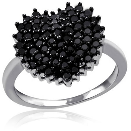 JewelersClub 1.00 CTW Round cut Black Diamond Heart Shape Sterling Silver Ring
