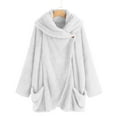thumbnail image 2 of APEXFWDT Women's Fuzzy Fleece Cardigan Jacket Lapel Collar Loose Fit Button-Up Coat Long Sleeve Shaggy Warm Jacket,M,White, 2 of 8
