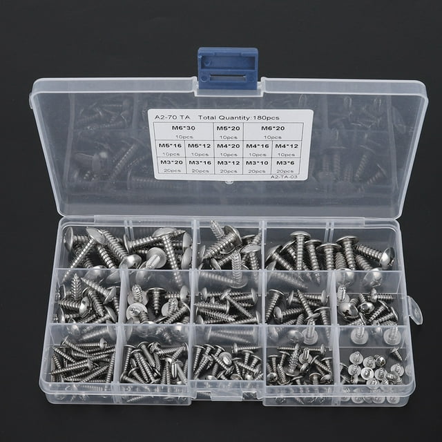 LHCER Hardware Accessory,180Pcs M3 M4 M5 M6 Stainless Steel Flat Head Self-Tapping Screws Assortment Set for Multiple Purpose,Stainless Steel Screws