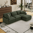 thumbnail image 3 of Modular Sectional Sofa, Corduroy Deep Seat Couch, 3-Seater L-Shaped Sofa with 4 Pillow, Modern Sofa for Living Room Bedroom Apartment, Green, 3 of 8