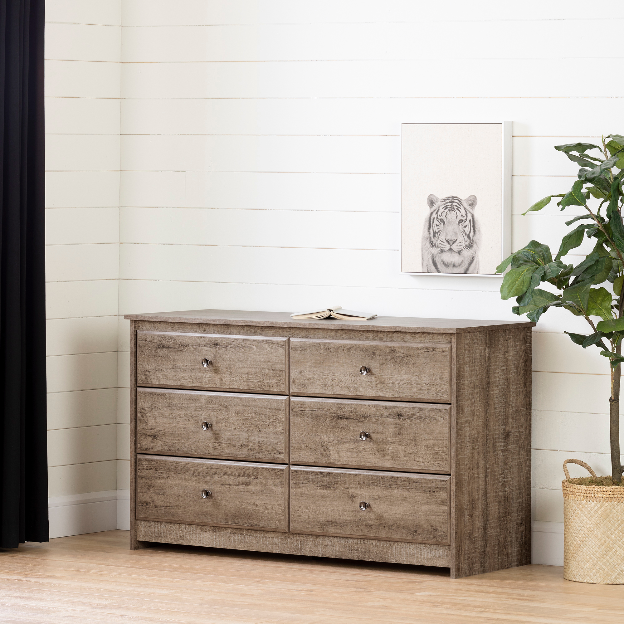 South Shore Tassio 6-Drawer Double Dresser, Weathered Oak ...