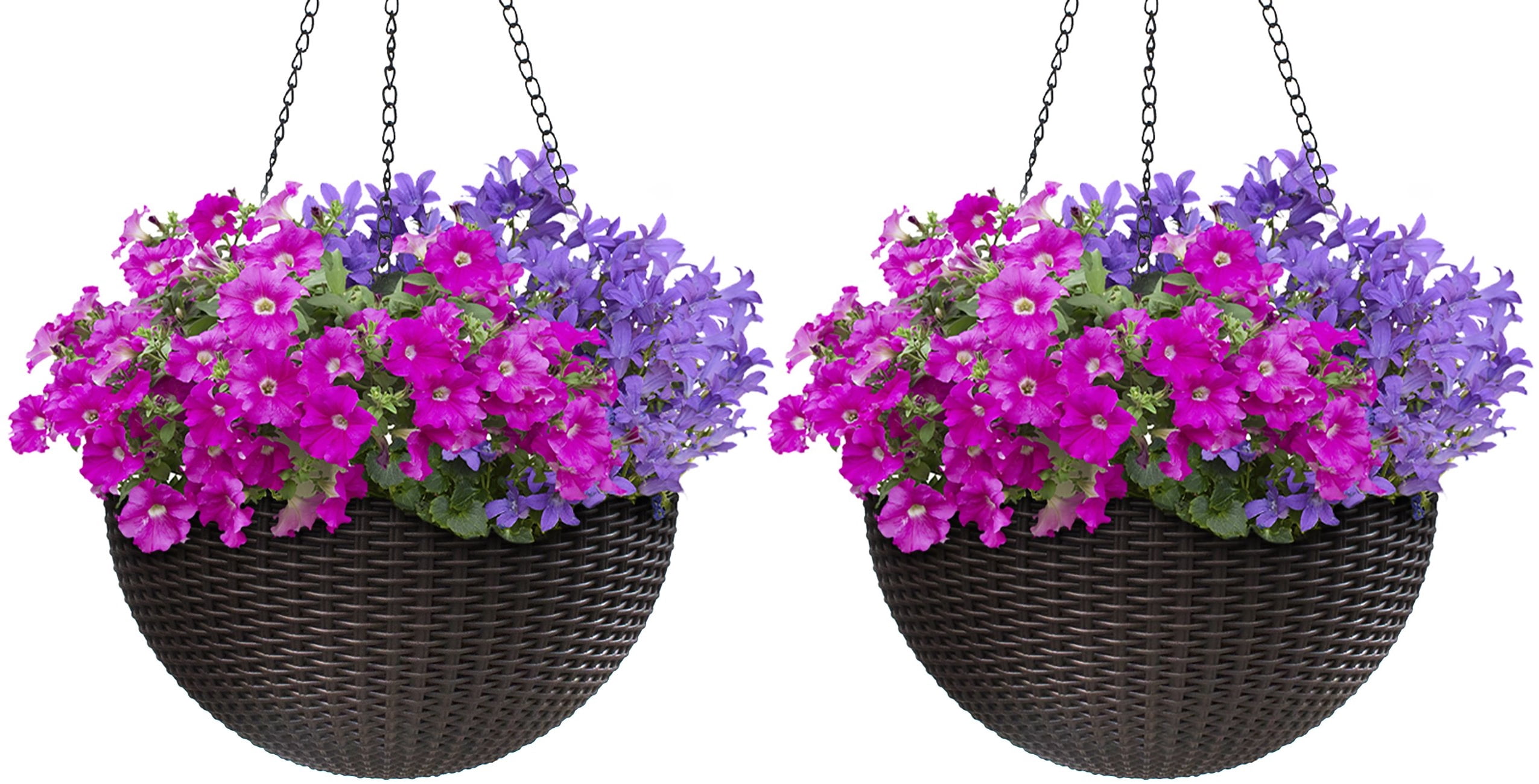 Sorbus Self-Watering Hanging Planter: Wicker Style, Espresso Brown, Large 2-Pack