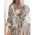 thumbnail image 4 of Women 2 Piece Outfits Sets Dressy Shirt Wide Leg Drawstring Pants Sets Dark Gray L, 4 of 9