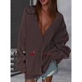 thumbnail image 4 of Women'S Fall Graphic Embroidery Button Down Cardigan V Neck Cozy Funny Knit Cardigan Sweater Jacket Coat Zy5126 Brown S, 4 of 8