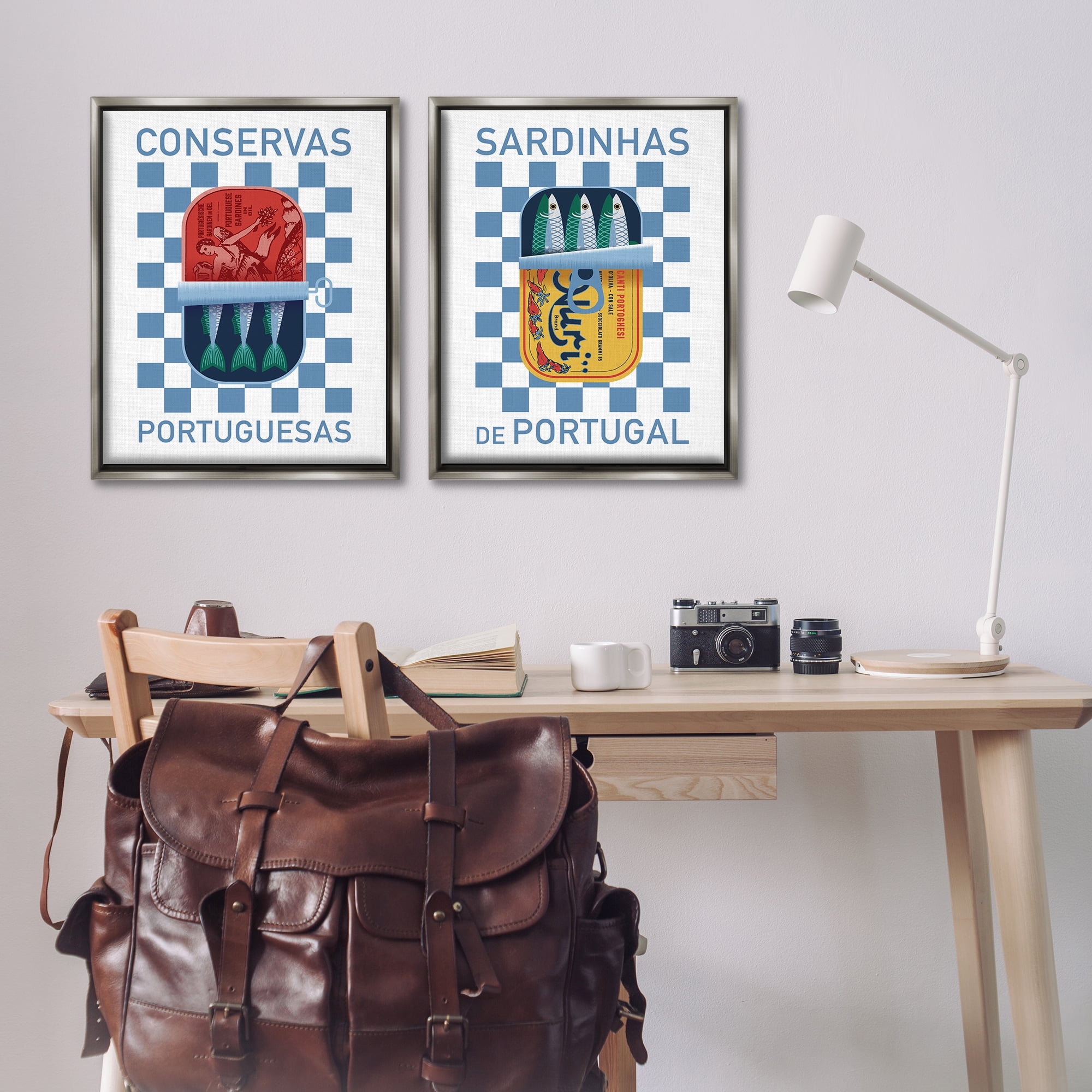 Stupell Industries Portuguese Canned Sardines Food & Beverage Painting Gray Floater Framed Canvas Art Print Wall Art, 31 x 25, Set of 2