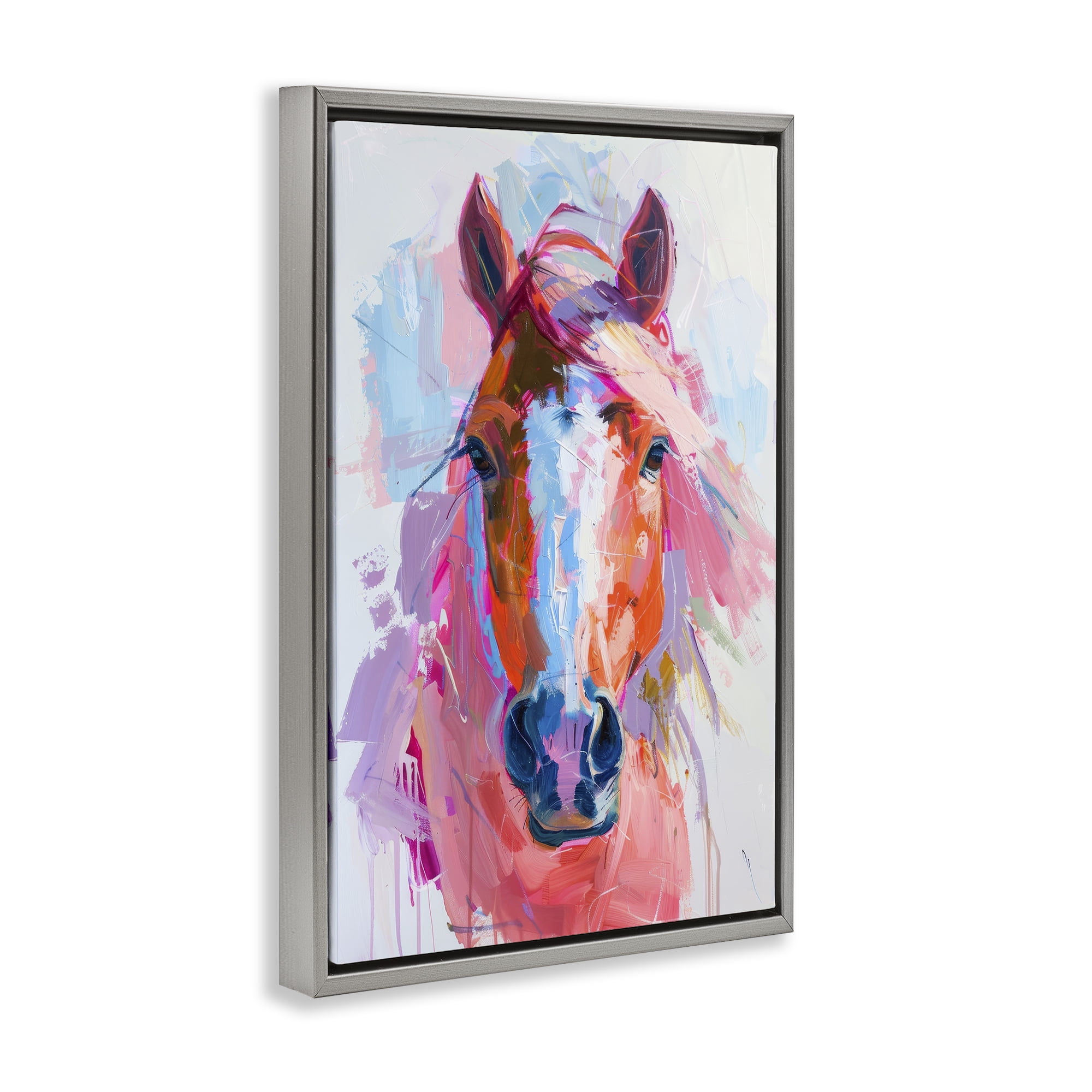 Stupell Industries Sunset Horse Visage Animals Painting Gray Floater Framed Canvas Art Print Wall Art, 21 x 31