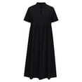 thumbnail image 7 of Dazajoo Flowy Linen Summer Dresses for Women Plus Size Solid Color Short Sleeve Dress 2026 Lightweight Baggy V Neck Ankle - Length Dresses,Black,XL, 7 of 7