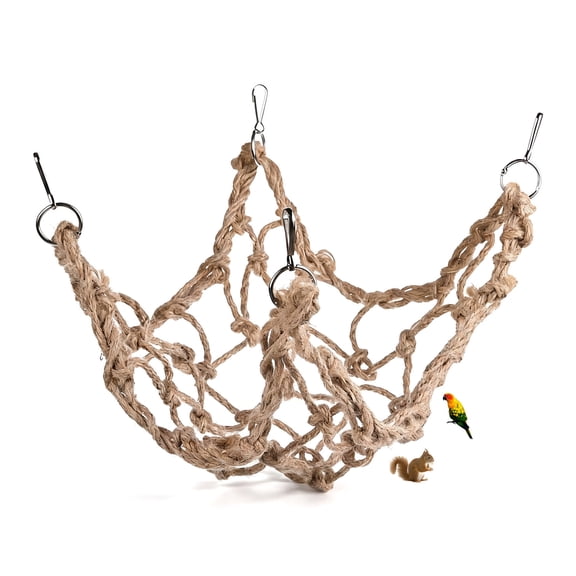 23.62in*23.62in Parrot Bird Climbing Net Hemp Rope Ladder Toy Play Gym Hanging Swing Net Parrot Perch Hammock Toy with Hooks for Budgies Macaw Cockatoo Parakeet Hamster Ferret Aemutady