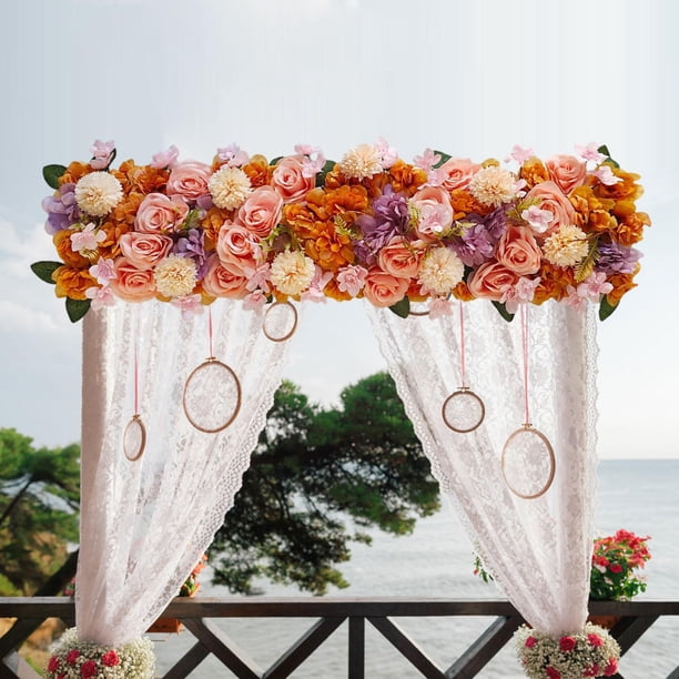 Panel de flores artificiales de fondo versátil, flores citadas en la carretera, arreglo floral, panel floral para bodas, hogar, fiesta interior naranja