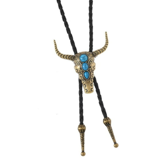 Weflink Trendy Bolo Tie Adjustable PU Rope Mature Cattle Pendant for Daily Outfits