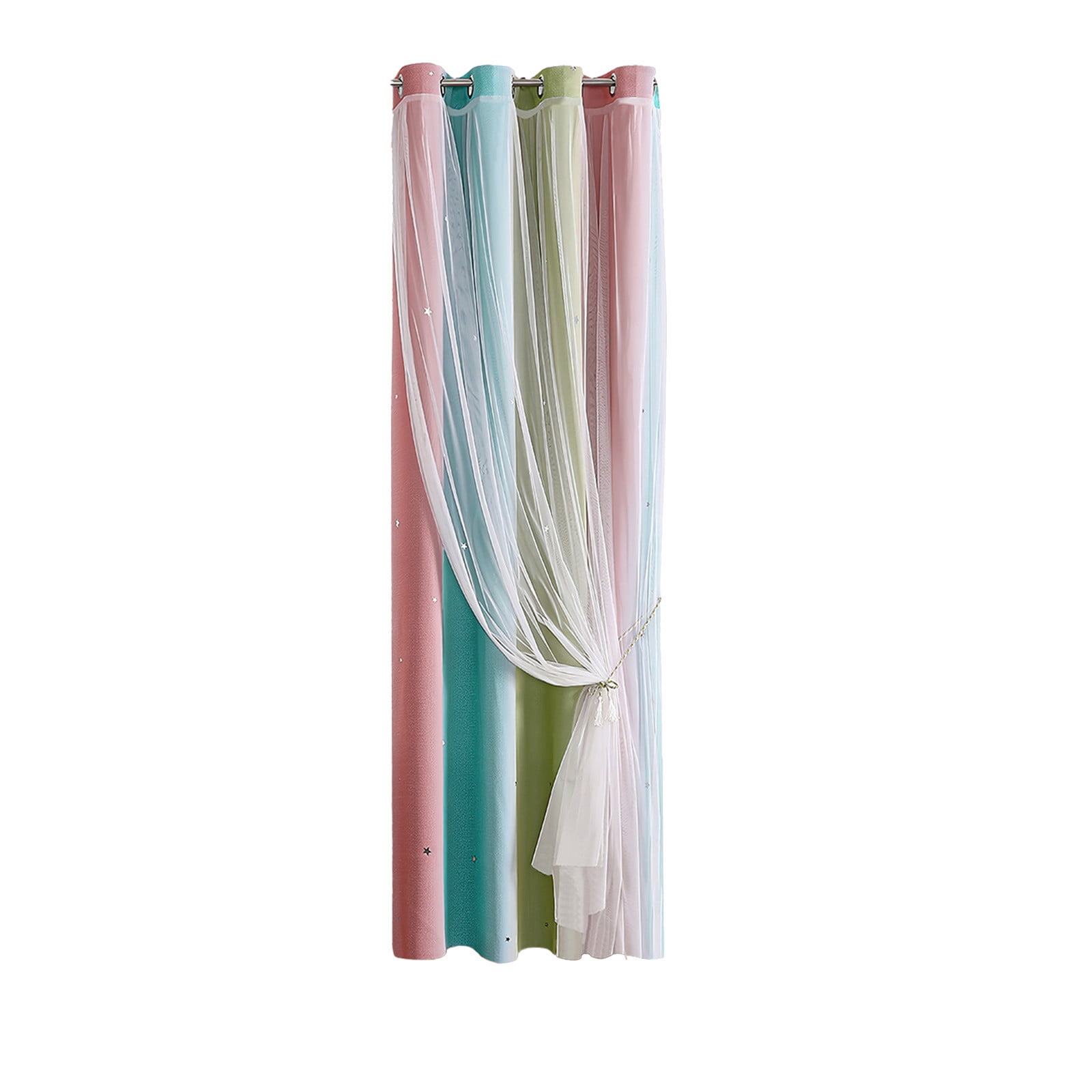 Ombre Rainbow Blackout Curtains for Girls Bedroom Living Room Darking Stripe Double Layer Star Cut Out Wall Home Decor Gradient Grommet Window Curtains (1 Panel, 39.37×51.18in)