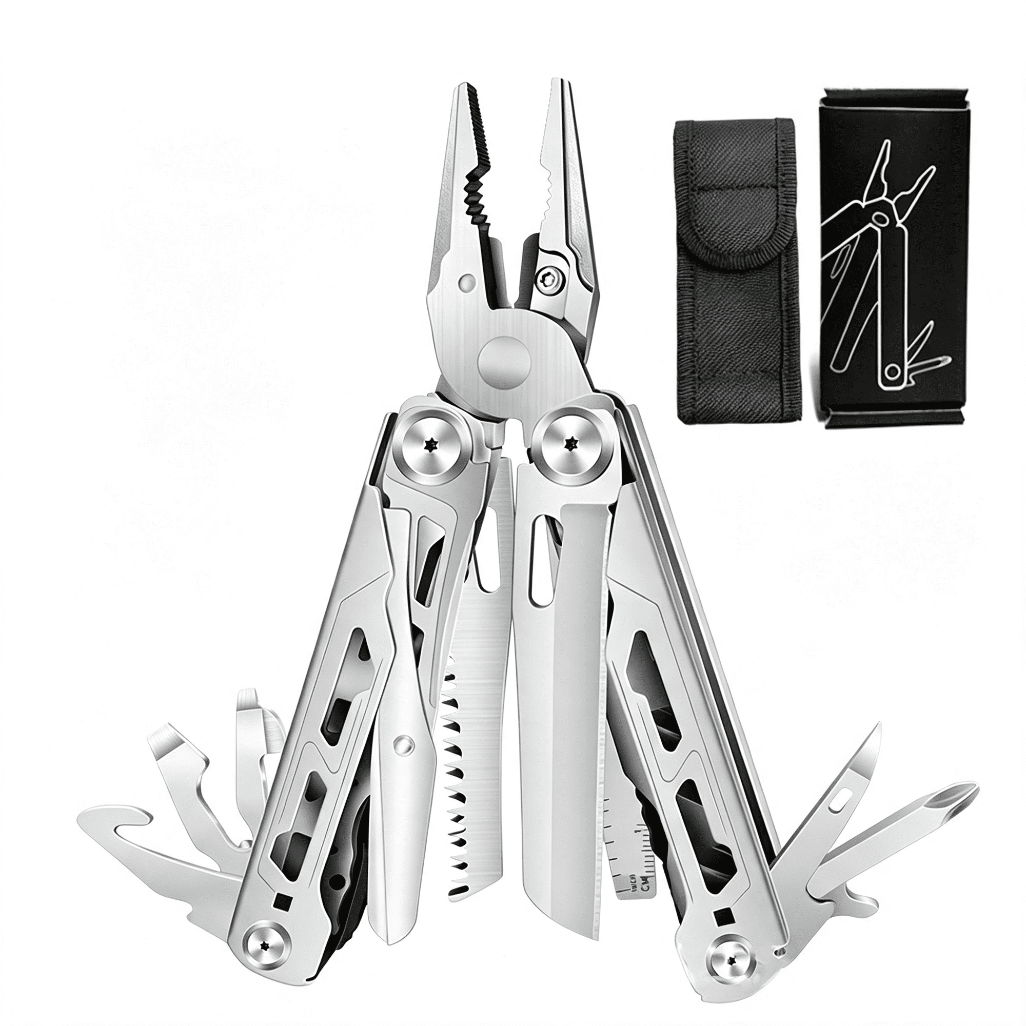 EXLEAF Multitools Pliers Pro Multi Tool with Damascus Knife Replaceable Wire Cutters and Screwdirver Set Foldable Multitools with Scissors Screwdriver Ideal for Camping Survival Repair