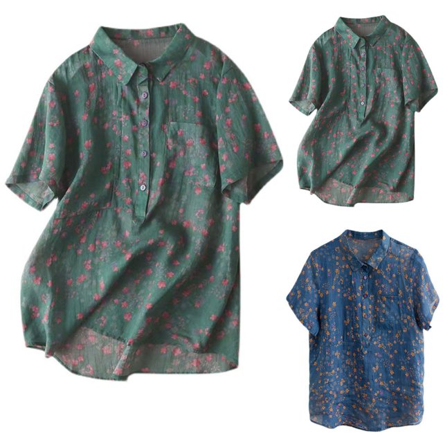 Fiudx Camisas de Mujer Camiseta Holgada Informal con Estampado para Mujer, Camisetas de Manga Corta con Cuello Redondo y Blusa de Lino