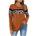 thumbnail image 1 of Women Multiple Color Loose Light Nature Round Collar Printing Long Sleeve cotton blend Splice Top(Brown,L), 1 of 4