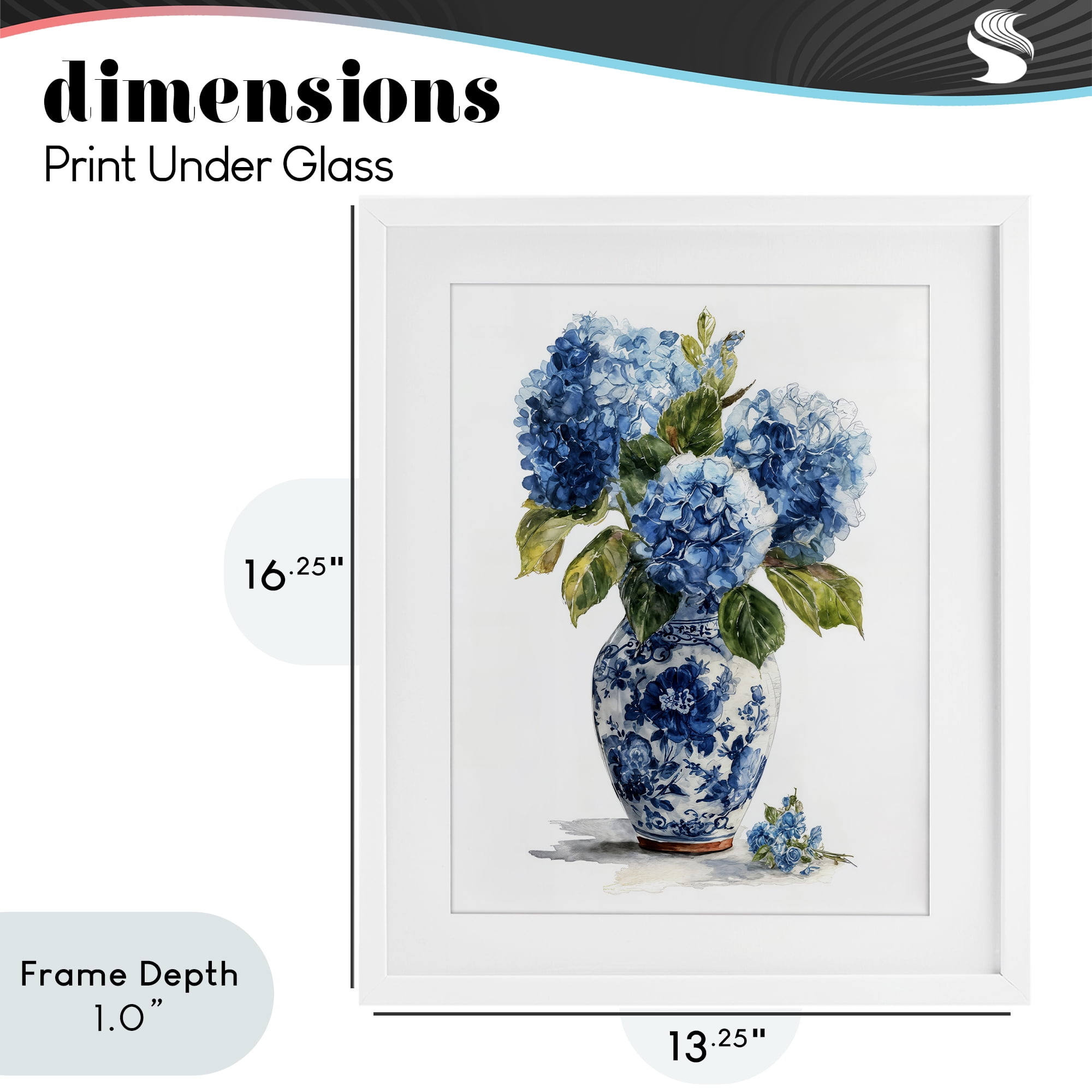 Stupell Industries Porcelain Vase with Hydrangea Bouquet White Framed Print Under Glass, design by Imagine It Images