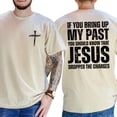thumbnail image 3 of Unisex Christian Graphic T-Shirt, “Jesus Dropped the Charges” Double-Sided Street Style Tee, Inspirational Faith Shirt, Cotton Casual Wear, Sizes S–5XL, 3 of 7