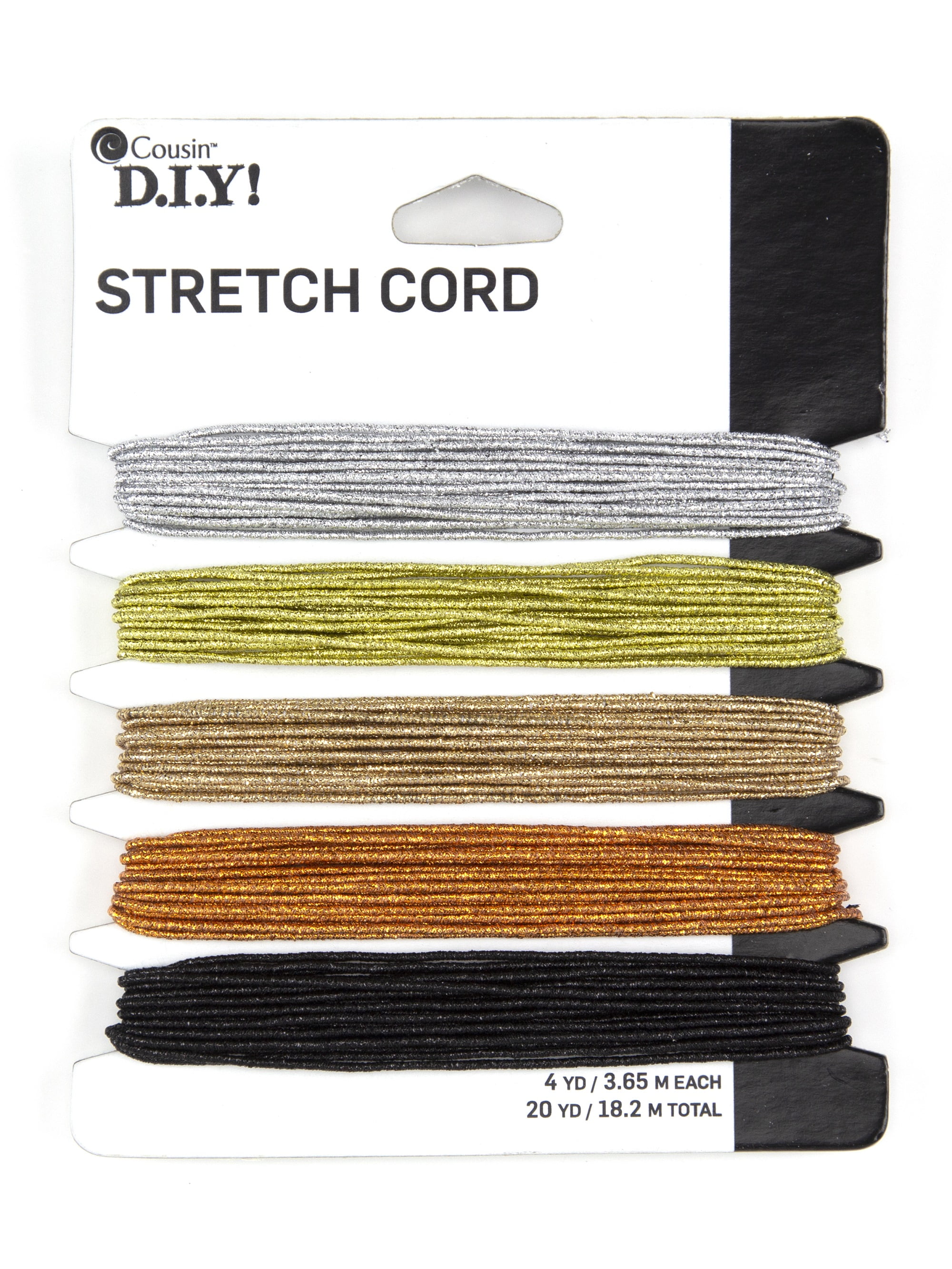 (6 pack) Cousin DIY Metallic Stretch Cord, Gold/Silver, 20 yd, 5 Piece Roll, Synthetic Twine