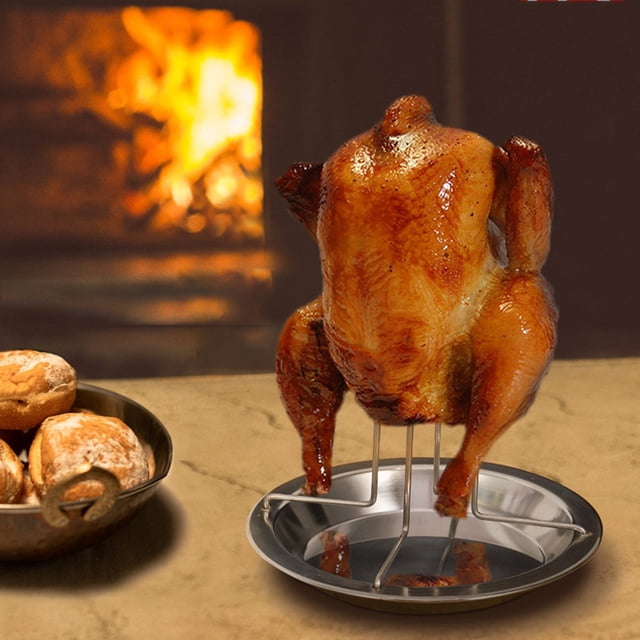 Folding Stainless Steel Chicken Roaster Rack Cooking Roasting Cooking Grill Pan Grill Pan Tool Portable Duck Holder Grill Stand Roasting for Camping Picnic