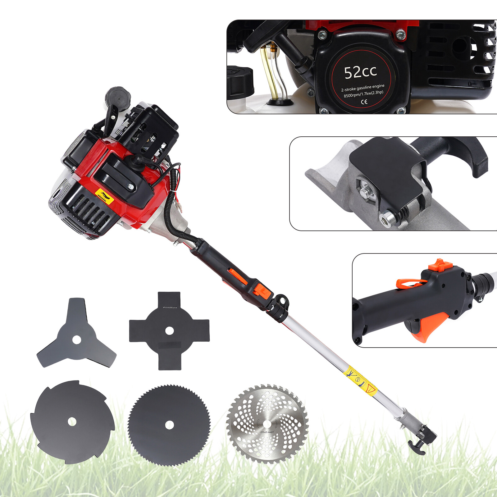 10 in 1 52cc Hedge Strimmer Brush Cutter Lawn Mower Yard Pruner Grass Trimmer for Agriculture, Forestry