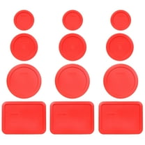 Pyrex (3) 7202-PC 1-Cup (3) 7200-PC 2-Cup, (3) 7201-PC 4-Cup, and (3) 7210-PC 3-Cup Red Replacement Lids