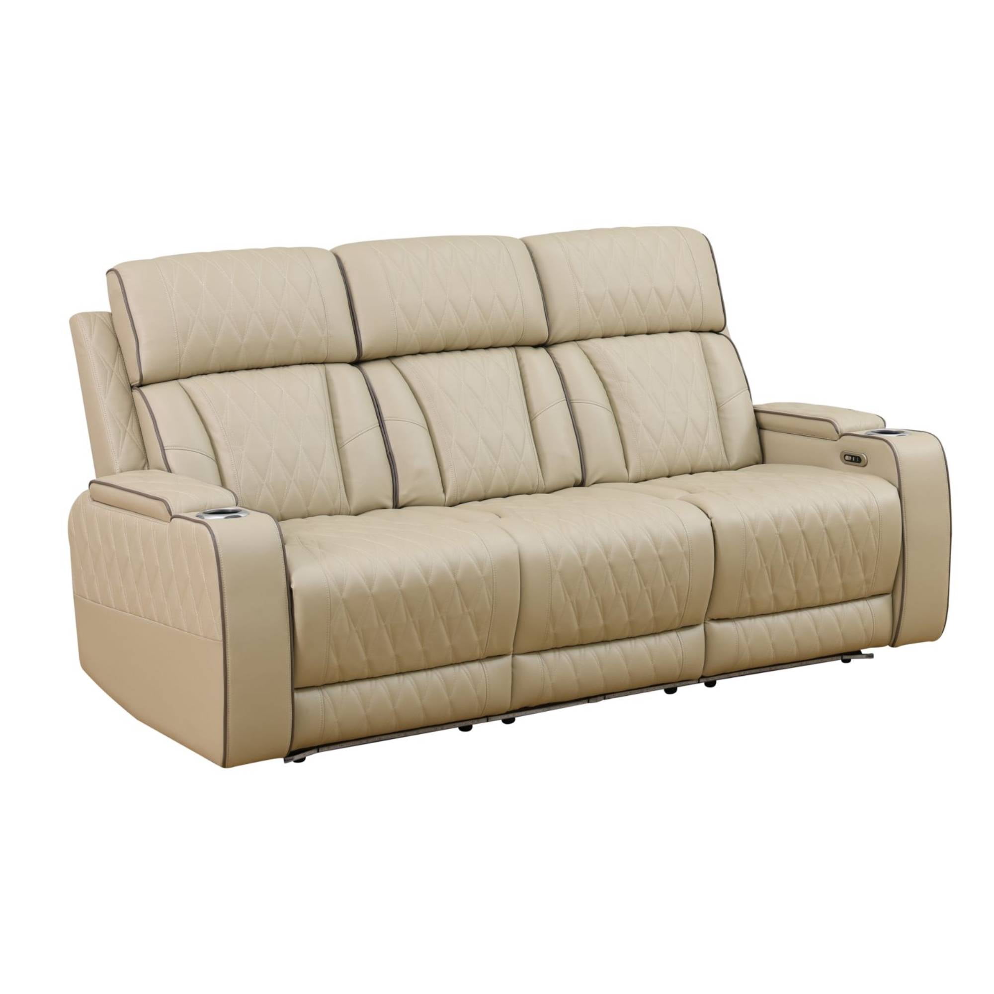 Power Recliner Sofa Set, Leather 3 Seater Recliner Sofa Couch, Adjustable Power Reclining Sofa Chair for Living Room, Beige