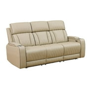 Leather Power Recliner Sofa Chair, Reclining Sofa Couch with LED, Recline Couch with USB Port&Cup Holder, Khaki