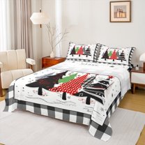 jejeloiu Marry Christmas Twin Sheet Sets,Red Xmas Pine Twin Fitted Sheet,Happy New Year Flat Sheet,Super Cozy Bedroom Decor,3pcs