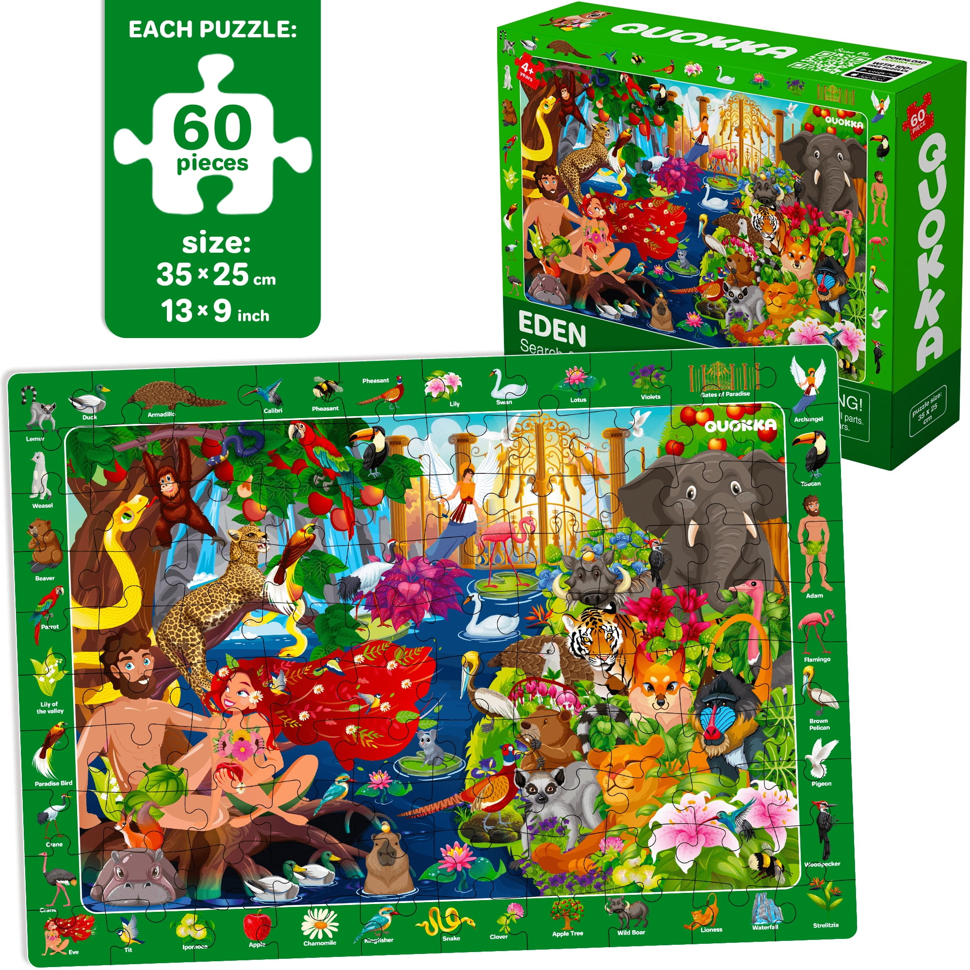 QUOKKA 60 Piece Puzzles for Kids Ages 4-6 - Set 4 Bible Jigsaw Puzzles for Kids 6-8-10 Year Old