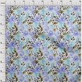 thumbnail image 3 of oneOone Velvet Aqua Blue Fabric Flower Watercolor Sewing Material Print Fabric By The Yard 58 Inch Wide, 3 of 5